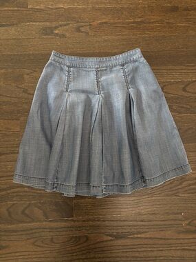 Halogen Tencel Denim-Blue Pleated Skater Skirt